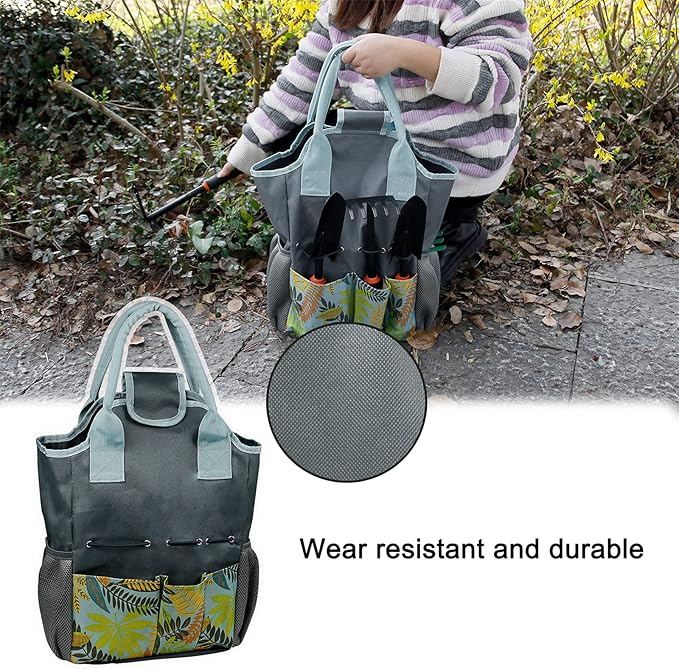 Garden Tool Storage Bag with Handles Plant Tool Set Kit,heavy-duty gardening bag with 8 pockets,gardening tool storage bag (gardening tools not included)…