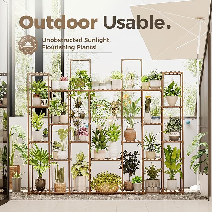Bamworld Plant Stand Indoor 30 Pots Large Plant Shelf Wide Tall Outdoor Plant Holder Wood for Multiple Plants Plant Rack for Living Room Garden Balcony Flower