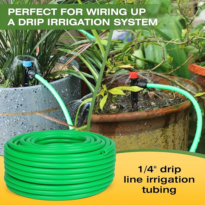 Drip Irrigation Hose 75FT 1/4 inch Green Blank Distribution Hose Perfect for DIY Garden Irrigation Tubing System, Hydroponics, Misting Tubing