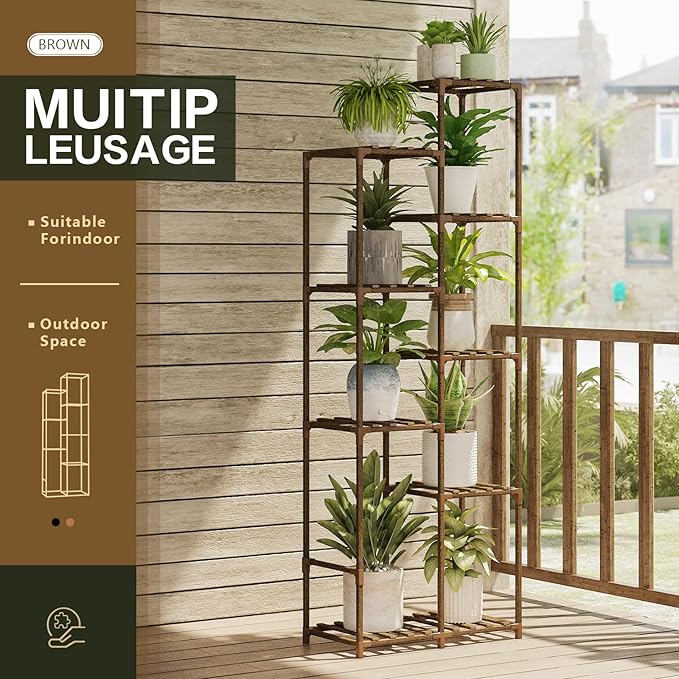 Bamworld 62 " Tall Plant Stand for Indoor Plants Outdoor Corner Plant Shelf Flower Stands for Living Room Balcony and Garden
