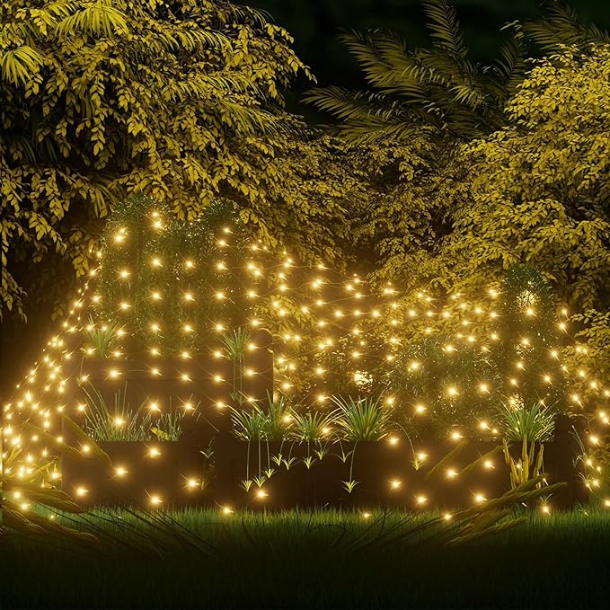 Net Lights Outdoor 10x10 FT, 8 Modes Connectable Mesh Lights with Remote & Timer- Connect 3 Sets, 30×10 FT Coverage, 270 LED Christmas Warm White for Trees, Bushes, Garden, Yard Decorations