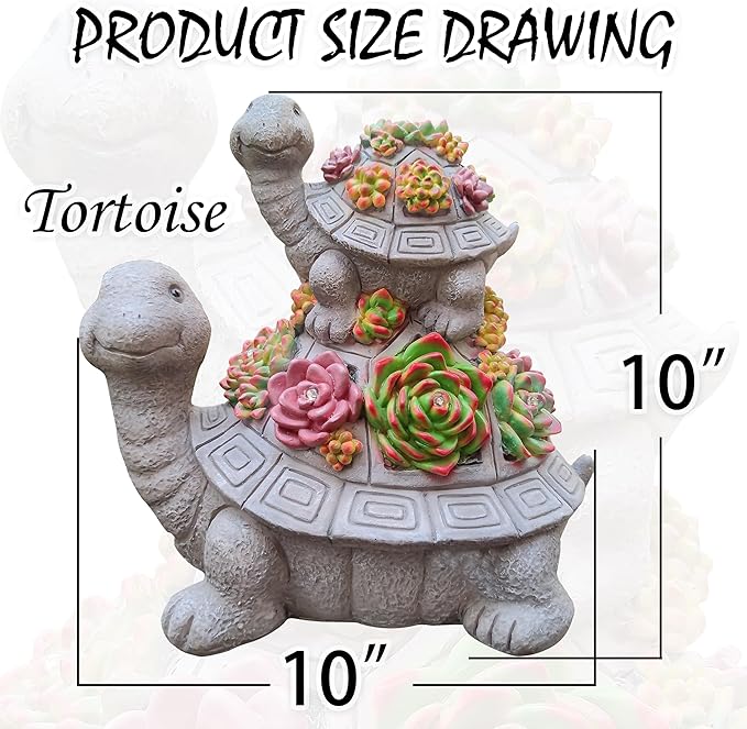 Large Turtle Solar Garden Outdoor Statues with Succulent and 6 LED Lights,Outside Solar Turtle Decor Art for Lawn,Yard, Balcony Ornament, to Give