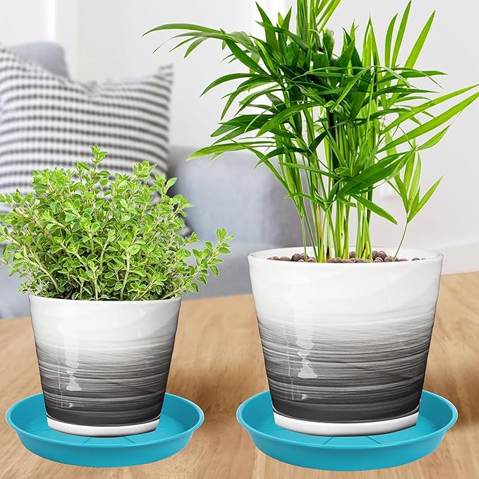 6 Pack of Plant Saucer Tray 9 10 inch, Heavy Duty Plastic Pot Plant Drip Trays Saucers for for Indoors Outdoor, Plant Water Tray for Planters 9-10" (10", Light Blue)