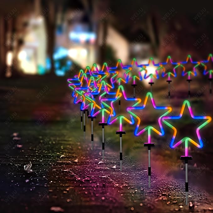 BlcTec Christmas Decorations Outdoor, 4PCS Neon Christmas Star String Lights with Stainless Steel Stakes, Waterproof Star Christmas Lights for Garden, Patio, Yard, Lawn, Pathway Xmas Décor, Multicolor