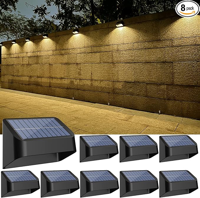 Solar Lights Outdoor 8 Pack, RGB 8 Colors, Dusk to Dawn Deck Light, Solar Deck Lights for Outside IP65 Waterproof, Backyard/Railing/Wall/Step/Patio/Fence