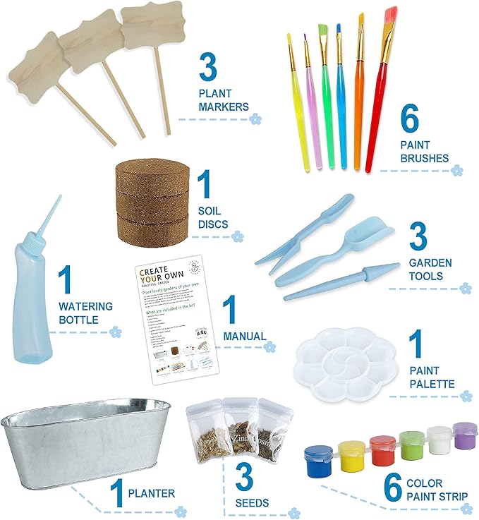 Kids Paint & Planting Flower Growing Kit, 27Pcs Childrens Gardening Plant Kits Arts & Crafts Garden Toy Set Birthday for Girls & Boys Age 4, 5, 6, 7, 8-12 Years Old