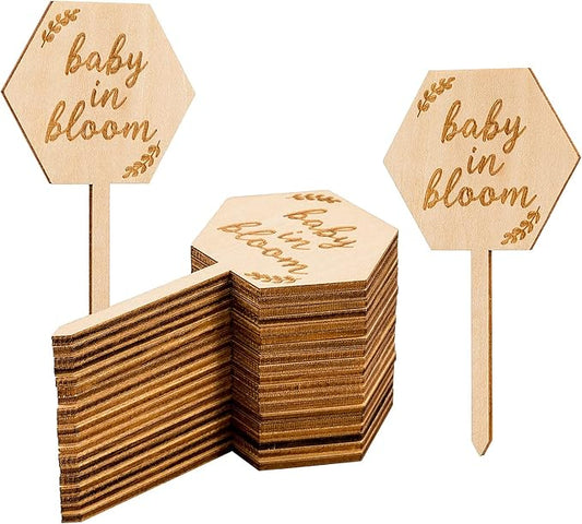 Baby in Bloom Succulent Tags Baby Shower Favors Gifts, PARBEE 40PCS Hexagon Plant Stakes Labels Gift Wooden Garden Stakes Succulent Plant Markers