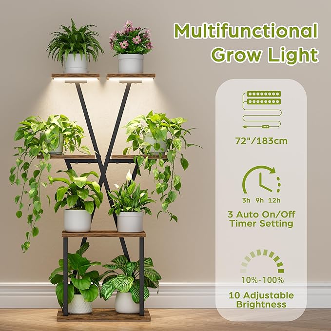 Plant Stand Indoor with Grow Lights - Corner Plant Shelf, 39" Corner Shelf for Indoor Plants Multiple, 4 Tiered Metal Holder for Living Room, Patio, Hallway, Black