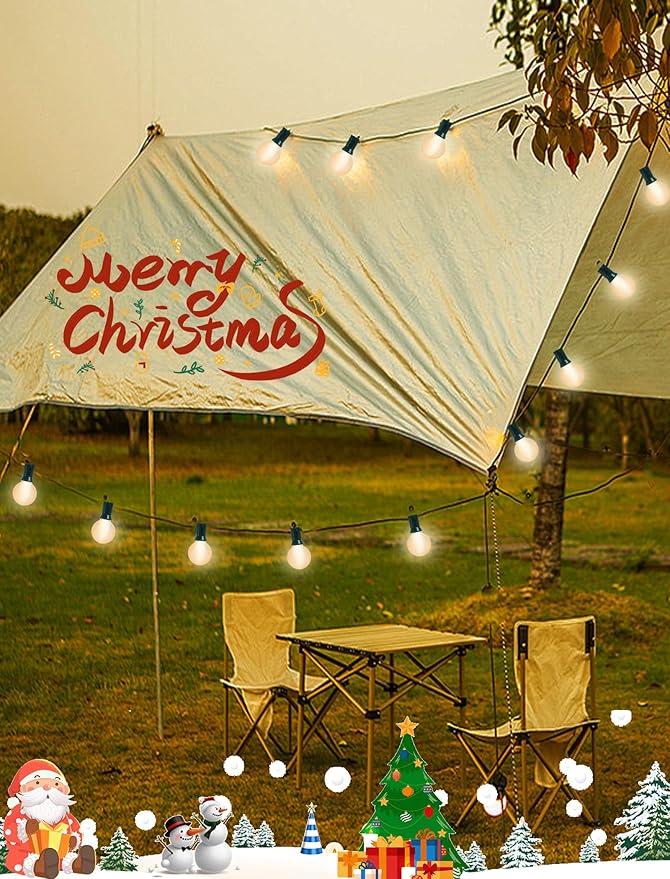 G40 Globe String Lights Outdoor, 25Ft Outdoor Christmas Decoraions Lights with 27 5W Frosted White Lights(2 Spare), Vintage Christmas Light for Garden Party Wedding Backyard Patio, Green Wire