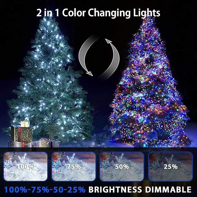 JMEXSUSS 200 LED Christmas String Lights Outdoor Waterproof, 66ft Color Changing String Lights Plug in, Cool White & Multicolor Christmas Lights for Trees Yard Wedding Xmas Party Decorations