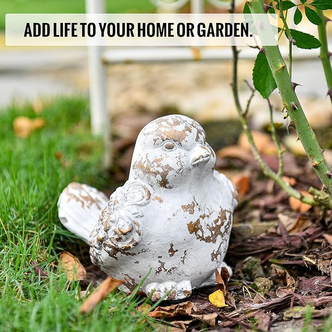Sungmor Garden Bird Statue Outdoor Figurine, Cement Bird Sculpture for Patio Yard Lawn Ornament, Indoor Outdoor Large Stone Bird Decorations Statue, Funny Animal Sculpture Gardening Gift