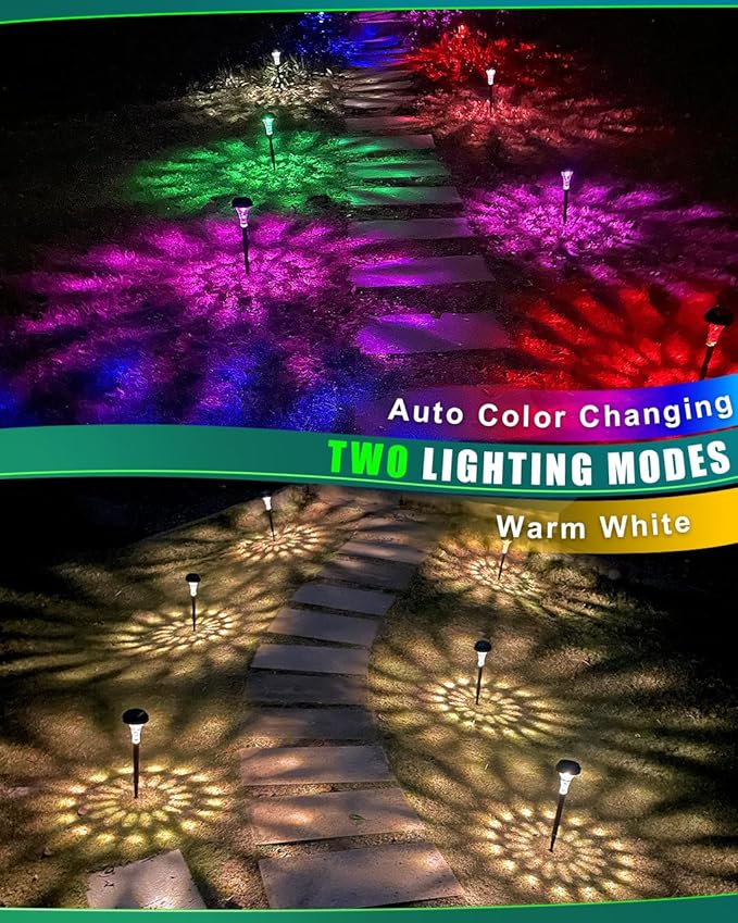 Solar Pathway Lights 4 Pack, Outdoor Garden Yard Light RGB Color Changing+Warm White IP67 Waterproof, Solar Powered Garden Lights for Walkway Yard Backyard Lawn Landscape