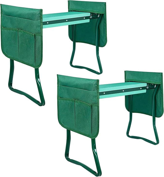 iPower Garden Kneeler and Seat Foldable Kneeling Bench with Sturdy Soft EVA Foam Pad for Outdoor, Fishing, Camping, 4 Tool Pouches Included, 2 Pack