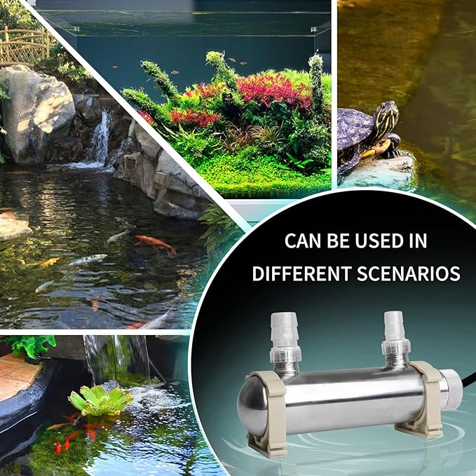 UV Pond Water Clarifier for 20-300 Gallon, UV Sterilizer for Swimming Pool, Spa, Large Fish Tank, Cold Plunge, 12MM/16MM/20MM/Pipe Diameter Available Ultraviolet Clarifier for Green Water