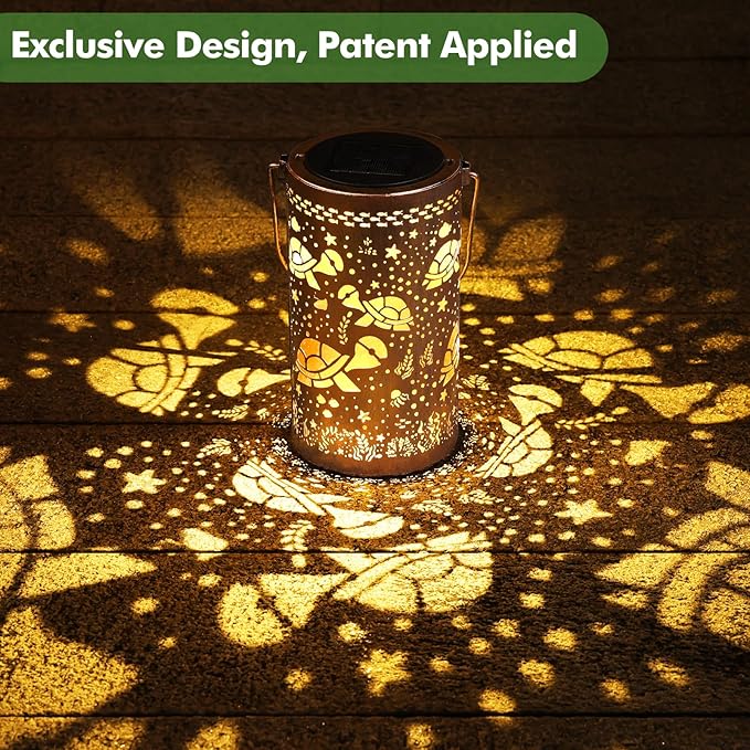 Fabuday Turtle Solar Lanterns Outdoor Waterproof - Metal Hanging Solar Powered Lights Led for Outside, Patio, Porch, Balcony, Yard and Deck Garden Decor, Gardening Decorations Gifts for Women Mom