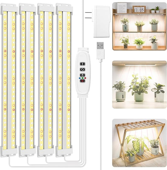 FOXGARDEN Dual-Row Grow Lights for Indoor Plants Full Spectrum, 240 LEDs Grow Light Strip, Plant Lights for Indoor Growing with 4/8/12H Timer, Plant Grow Lights for Plant Shelf, 10 Dimmable Levels