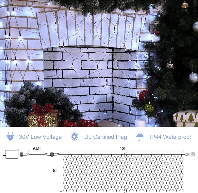Christmas Net Lights for Bushes - 360 LED Net Lights Outdoor Plug in with Remote, 12x5 ft Extendable 8 Modes Christmas Net Lights Waterproof for Outside Gazebo Lawn Wedding Patio Garden Tree (White)