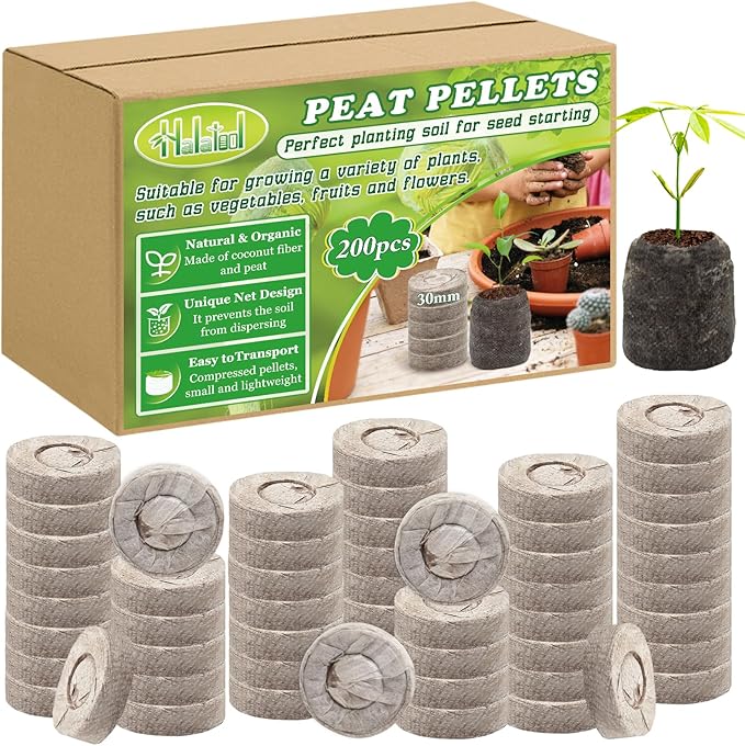 Halatool 200 Pcs 30mm Peat Pellets Block Potting Soil for Seedlings, Compressed Garden Soil Seed Starter Nutrient Peat Pods for Starting Seeds, Planting Flowers, Vegetables, Herbs