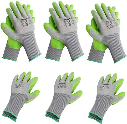 WORKPRO 6 Pairs Garden Gloves, Work Glove with Eco Latex Palm Coated, Working Gloves for Weeding, Digging, Raking and Pruning(M)