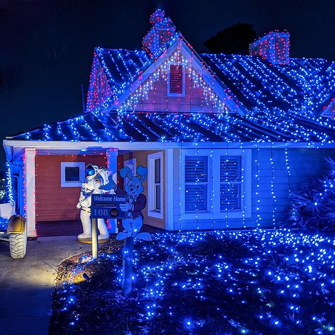 Vivideal 300 LED Christmas Lights Outdoor - 99ft Extra Long Christmas String Lights 8 Modes Plug in Waterproof Fairy Lights with Timer Memory for Indoor Outside Bedroom Home Party Decoration, Blue
