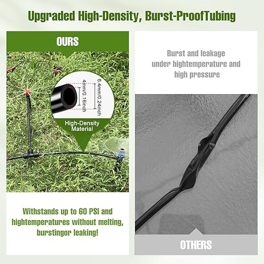 100FT 1/4 Inch Drip Irrigation Tubing with 10 Pack Push-to-Connect 1/4" Tee Connectors, Distribution Drip Line Hose & Universal Tee Fitting, for Drip Irrigation Parts or Drip System and Misting System