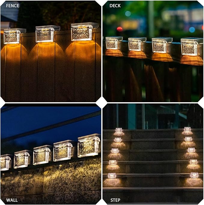 Solar Deck Lights 8 Pack, Solar Step Lights IP65 Waterproof Solar Powered Outdoor Led Lights for Fence Railing Wall Pool Stair Yard Garden Patio Pool Decorations (Warm White)