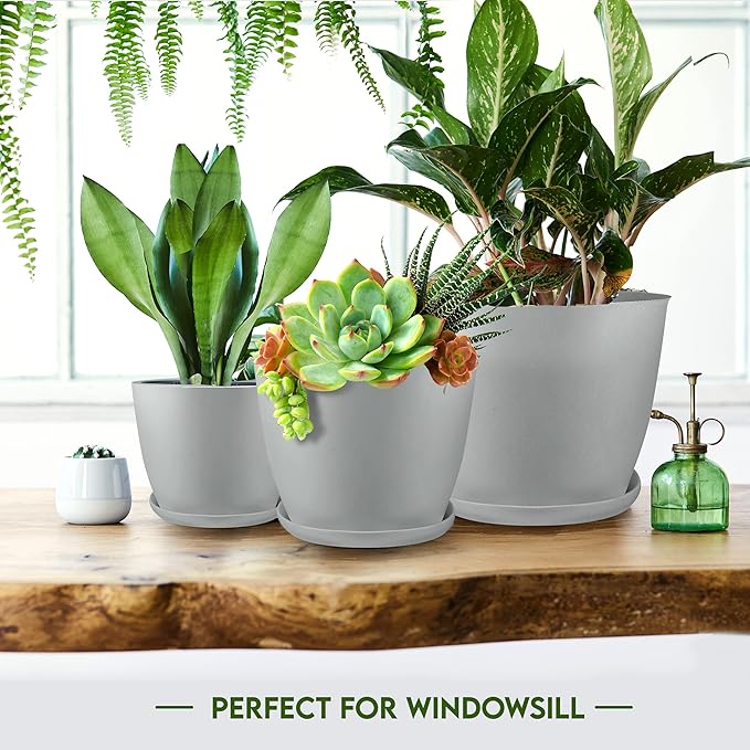 Utopia Home - Plant Pots Indoor with Drainage - 7/6.6/6/5.3/4.8 Inches Home Decor Flower Pots for Indoor Planter - Pack of 40 Plastic Planters for Indoor Plants, Cactus, Succulents Pot - Gray