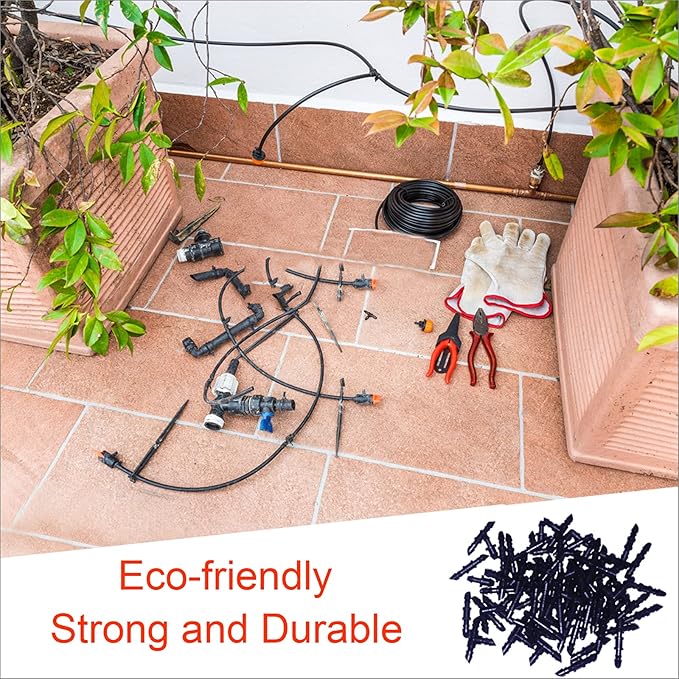 Drip Irrigation Fittings Kit for 1/4" Tubing, 130 Pieces Drip Line Connectors for Drip Systems - 60 Couplings, 40 Tees, 20 Elbows, 10 End Plugs - Drip Irrigation Parts for 1/4 Inch Drip Hose