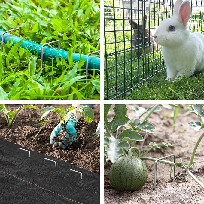 CEWOR 100 Pack Landscape Staples 4 Inches, Galvanized Garden Stakes Landscape Staples Fabric Pins Lawn Stakes for Barrier Fabric, U-Type Heavy Duty