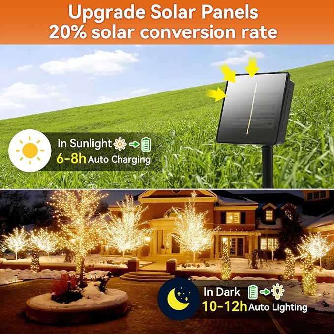 Solar String Lights Outdoor Waterproof - 85FT 240 Led Solar Lights Outdoor String with 8 Modes - Solar Powered String Lights Tree Lights Outdoors for Patio Yard Garden Party Decorations, Warm White