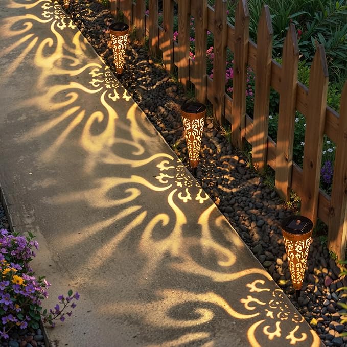 Go2garden 6Pcs Garden Solar Lights Outdoor Stakes Decorative Lighting for Yard, Pathway, Patio Decor Lawn Ornament (Red Copper)