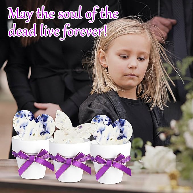 Set of 6 Seed Paper – 6 Purple Hearts & 6 White Pots with Bow for Weddings & Life Events