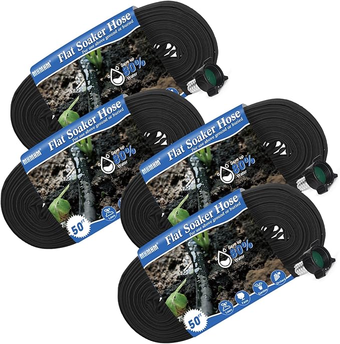 Flat Soaker Hose 50FT*4 Heavy Duty Double Layer Design Save 80% Water for Garden Lawn and Flower Bed Drip Irrigation (200FT)