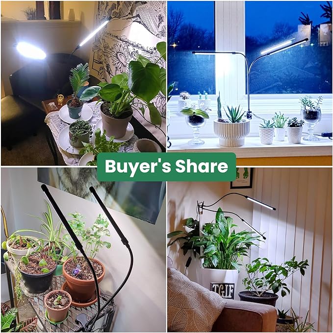 Garpsen Grow Lights, 2PCS 2 Heads Full Spectrum Plant Lights for Indoor Plants, 80 LEDs Clip Led Grow Lamp with Auto on/Off Timer Setting(6/12/16H), 5 Level Dimmable(660nm/3000K/6000K)