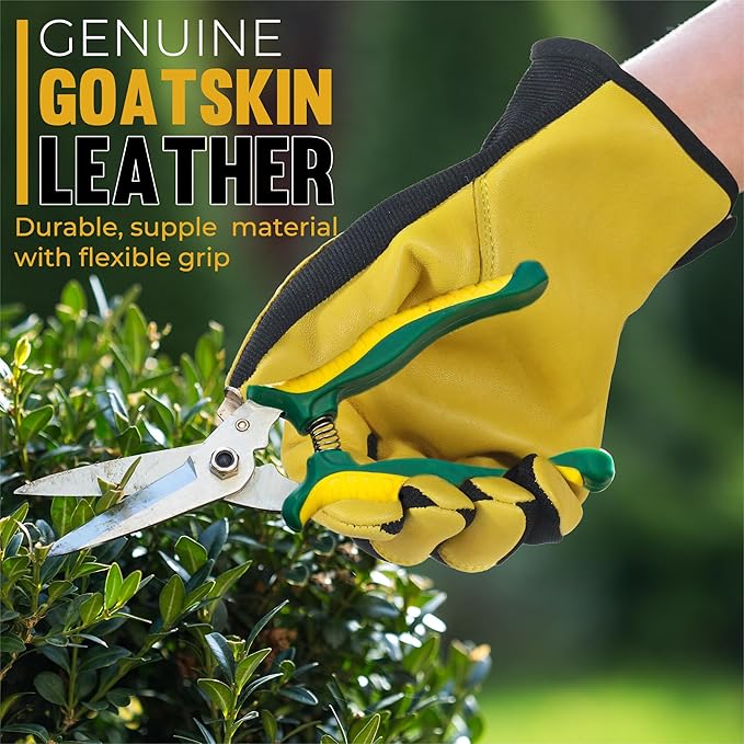 HANDLANDY Men Leather Gardening Gloves, Utility Work Gloves for Mechanics, Construction, Driver, Dexterity Breathable Design