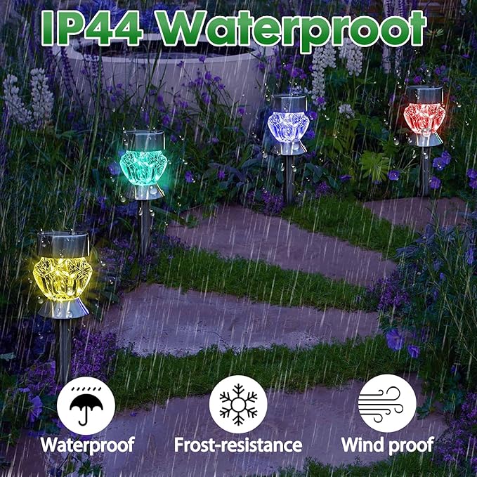 Solar Pathway Lights Outdoor, 6 Pack Solar Garden Lights, Color Changing LED Landscape Stake Outdoor Solar Lights for Walkway, Pathway