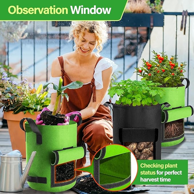 6 Pack Potato Grow Bags 20 Gallon with Flap, Grow Bags for Growing Potatoes, Durable Fabric Garden Planter Pots with Harvest Window for Vegetable & Fruits, Black & Green
