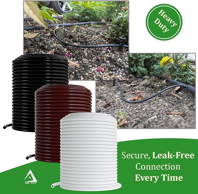 1/4 Drip Irrigation Tubing, 100 Feet, Flexible PVC Plastic Drip Irrigation Hose for Gardening, Misting, Hydroponics and DIY Landscape Garden Projects, Blank Distribution Tubing (100ft, Brown)