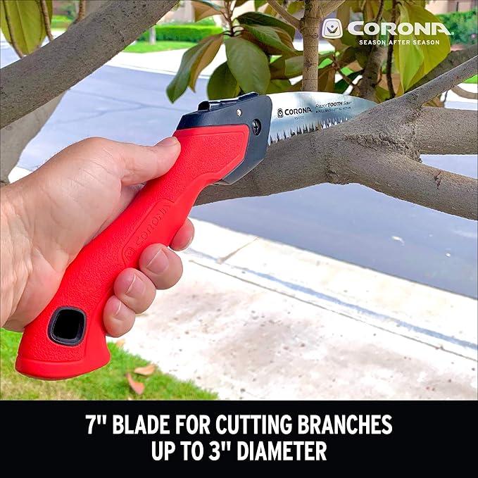 Corona Tools 7-Inch RazorTOOTH Folding Saw | Pruning Saw Designed for Single-Hand Use | Curved Blade Hand Saw | Cuts Branches Up to 3" in Diameter | RS16120