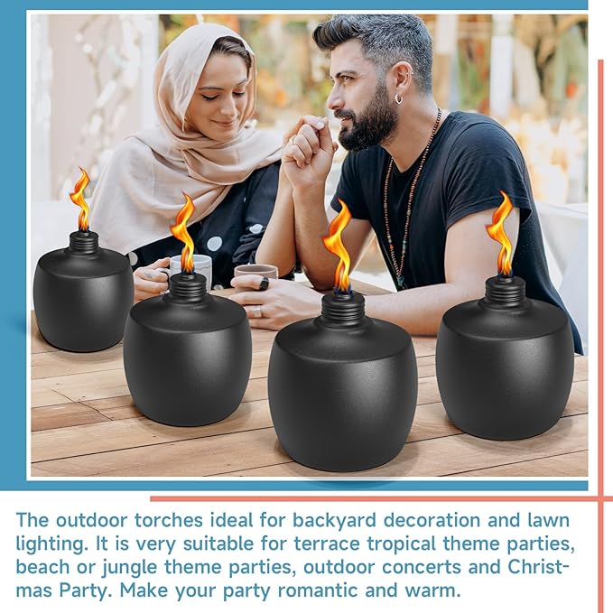 6-Pack Citronella Tabletop Torches, 21.5 oz Table Top Torches for Outdoor, Metal Oil Burner Candles, Garden Torches with Fiberglass Wick for Yard, Patio, Deck, Garden, Party, Landscape