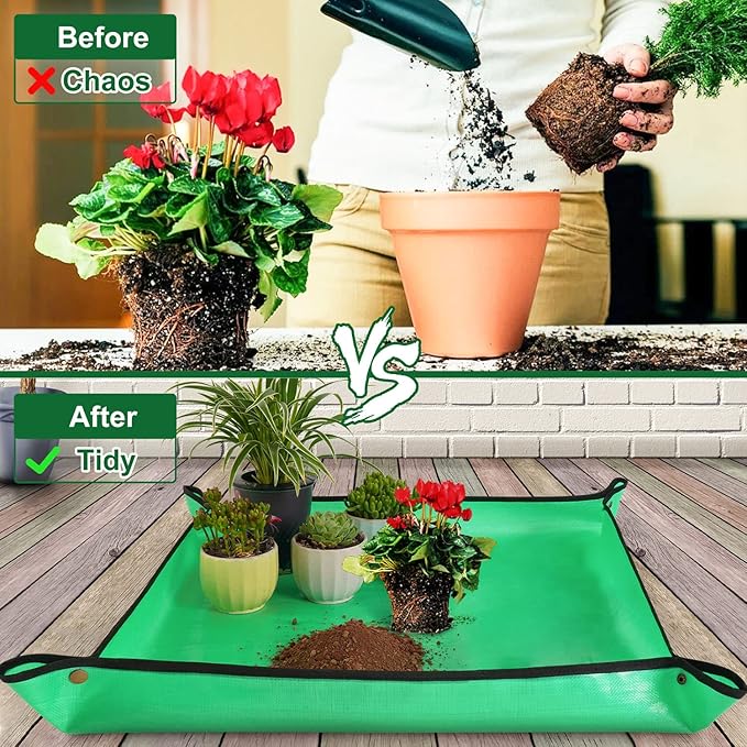 Repotting Mat for Indoor Plant Transplanting and Mess Control 27"x 27" Thickened Waterproof Potting Tray Foldable Succulent Potting Mat Portable Gardening Mat Garden Gifts for Women & Men