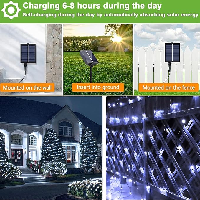 Christmas Net Lights, 204 LED Outdoor Mesh Lights Waterproof, Bush Solar Net Lights with 8-Lighting Modes for Tree Garden Yard Christmas Wedding Party Decoration(White)