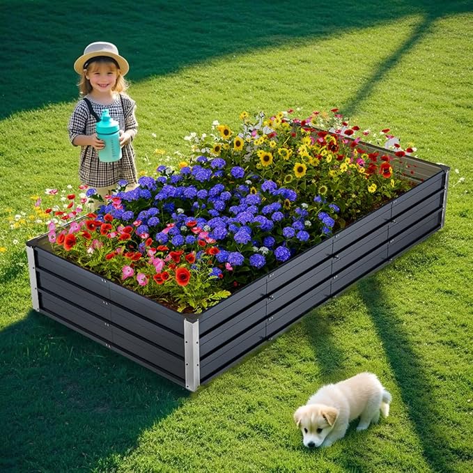 Galvanized Raised Garden Bed 7.5x4x1.3ft, 5 in 1 Durable Variable Planter Boxes Outdoor, Rust-Proof Metal Elevated Raised Beds for Gardening for Vegetables, Fruits, Flowers & Herbs