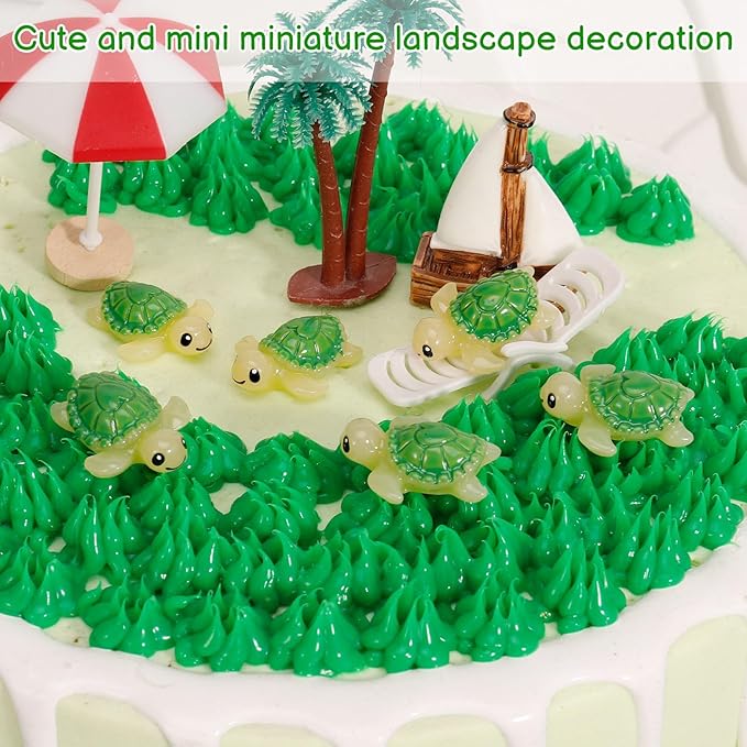 60 Pcs Mini Resin Tortoise,Cute Miniature Sea Turtle Figurines,Tiny Ocean Tortoise Statues for Fairy Garden Landscape Birthday Party Ornament Home Plant Decor Crafts DIY(Green)