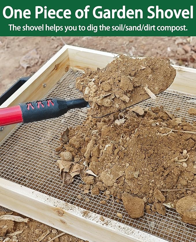 19" x 16" Large Soil Sifter, Soil Sifter for Gardening, Wooden Compost Sifter, Dirt Sifter, Rock Sifter, Soil Sieve with 1/4in Sifting Screen, Sifting Peat Moss Gravel for Wheelbarrow Trowel Tool Set