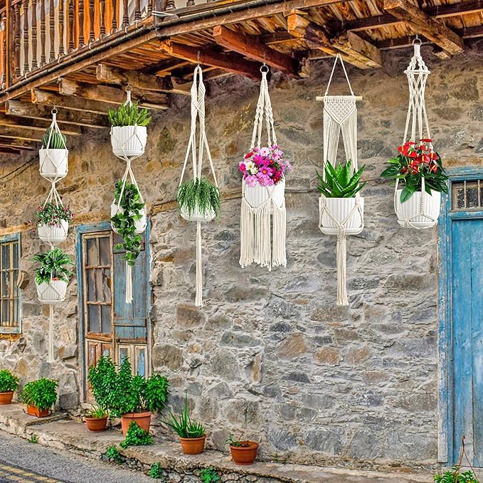 Macrame Plant Hangers, 6Pack Hanging Planters for Indoor Plants w/ 6 Set Hangers Kit Handmade Macromay Plant Hangers Indoor Flower Pots Holder Stand for Boho Home Décor (POTS NOT Included)