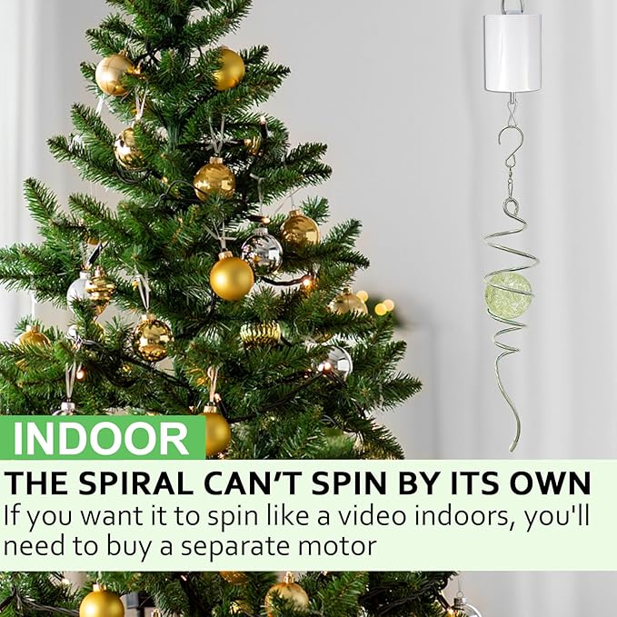 Glow Gazing Ball Spiral Tail Wind Spinner,Decorative Wind Spinner 11inch Tail and 2 inch Glass Orb. Indoor Outdoor Wind Spinner Tail Sun Catcher Garden Decoration-13 inch Height