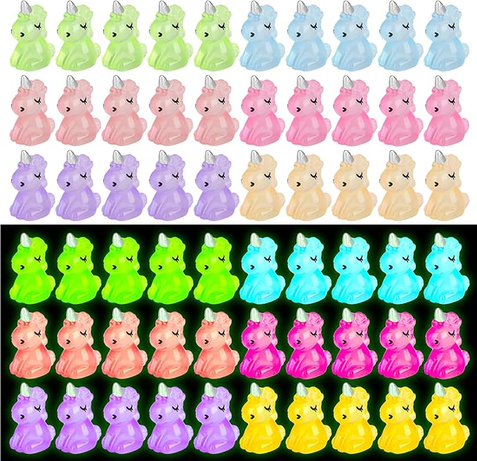 100 PCS Mini Resin Unicorn Luminous Tiny Unicorn Miniature Figurines Glow in The Dark Mini Resin Animals Suitable for DIY Cake Ornaments Crafts Moss Landscape Decoration