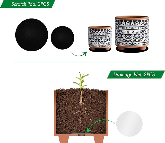 D'vine Dev Set of 2 Terracotta Planter Pots, 4.4 Inch & 6.4 Inch, Wave Pattern Plants Pot with Drainage Hole, Terracotta/Black, 31-953-F-2