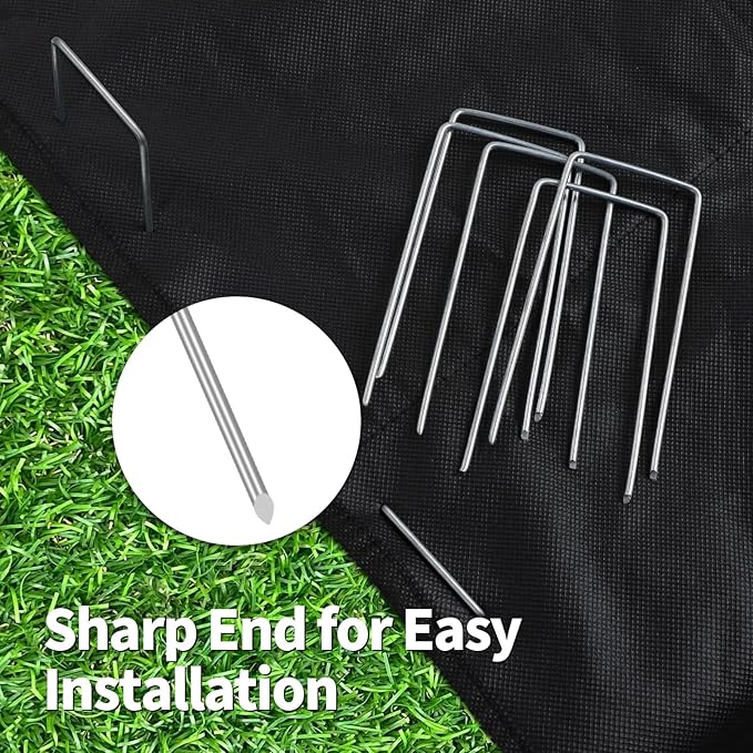CEWOR 200 Pack Landscape Staples 4 Inches, Galvanized Metal Garden Stakes Landscaping Landscape Fabric Staples Sod Pins for Lawn, Barrier Fabric, Garden Fence, Ground Cover